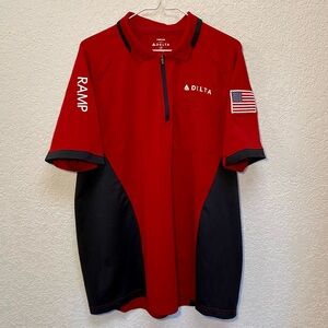Delta Airlines Polo Men’s Large Red Black 1/4 Zip Ramp Aeronautical Short Sleeve